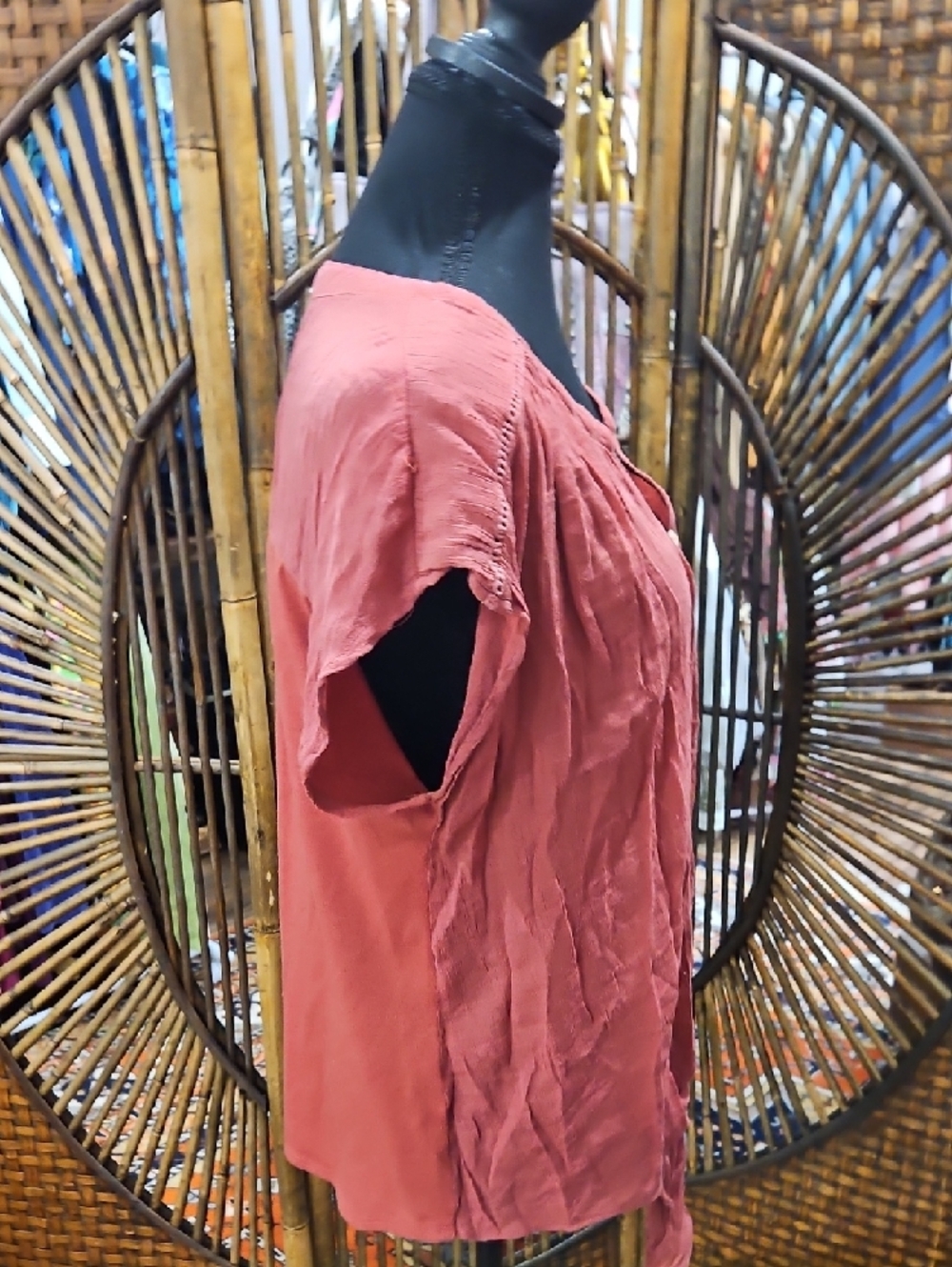 PerSeption Concept Dusty Rose Tie-Front Short Sleeve Blouse - Picture 3 of 5
